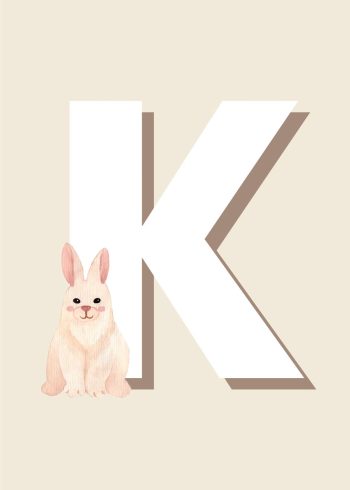 kanin i lyserøde toner, hvidt k og beige baggrund
