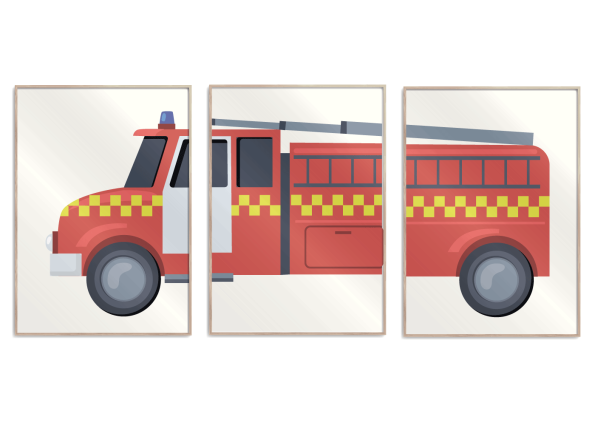 3 i 1 plakat med rød brandbil