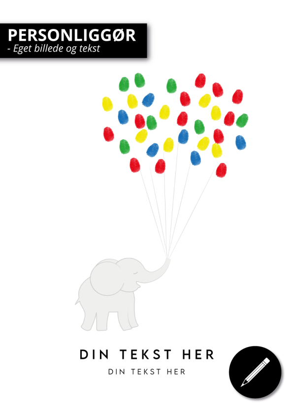 Fingeraftryks plakat daab elefant med balloner design selv