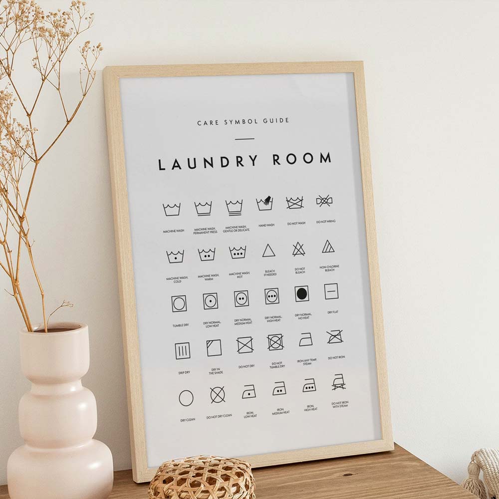 Plakat med vaskesymboler vaskeguide til hjælp med vaskning af tøj
